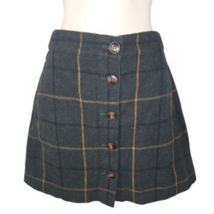 Madewell Size 4 Wool Blend Green Tartan Plaid Button Up Mini Skirt Dark Acadamia